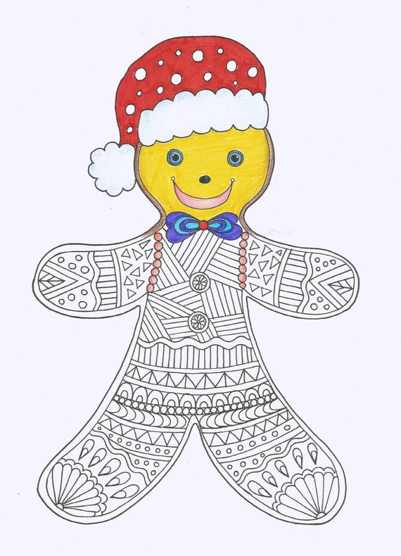Gingerbread man coloring page christmas coloring page instant pdf download digital download hand drawn diy adult coloring page download now