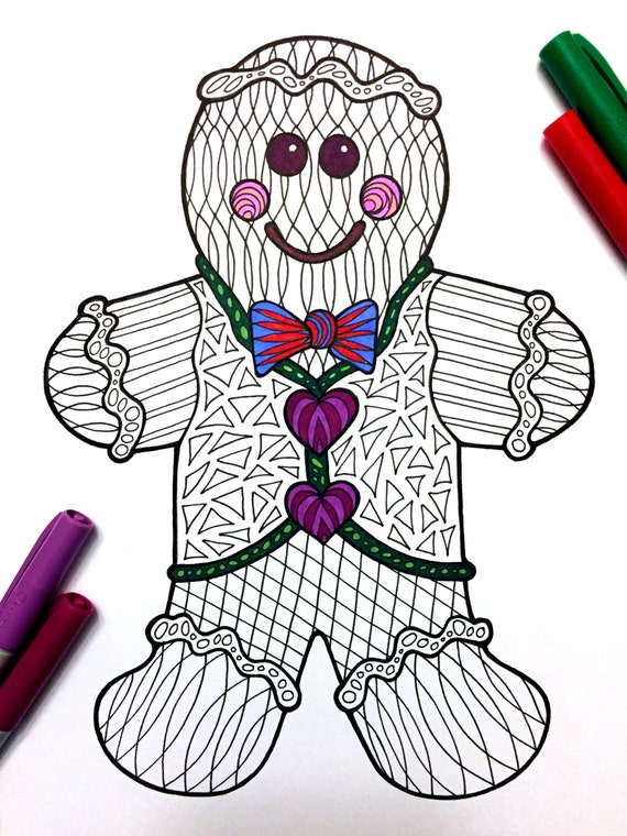 Gingerbread man pdf coloring page instant download