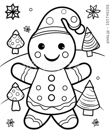 Christmas gingerbread man coloring book ai image