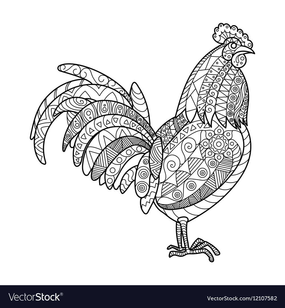 Rooster coloring book for adults royalty free vector image