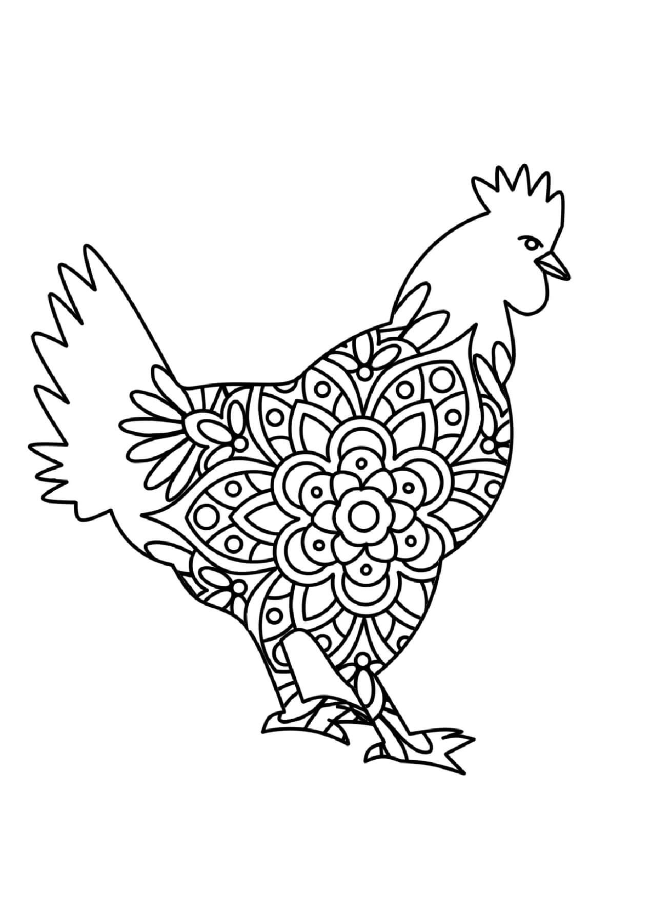 Basic rooster mandala coloring page