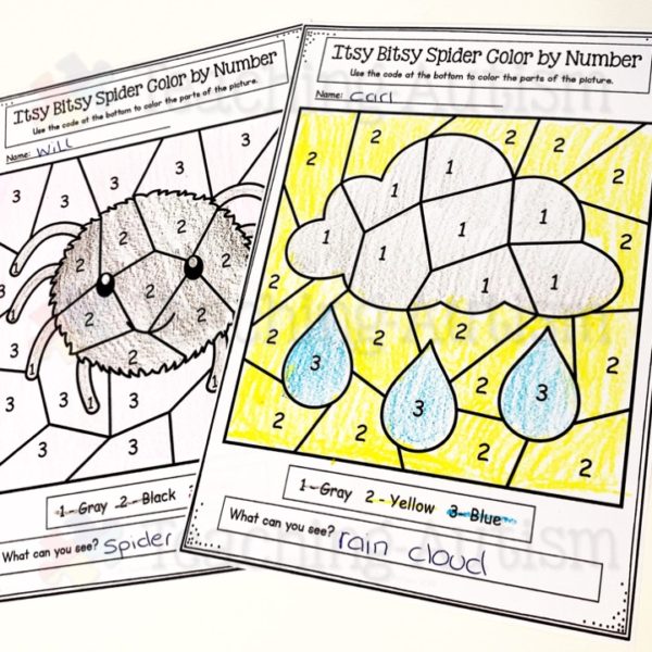 Lour by number worksheets itsy bitsy spider