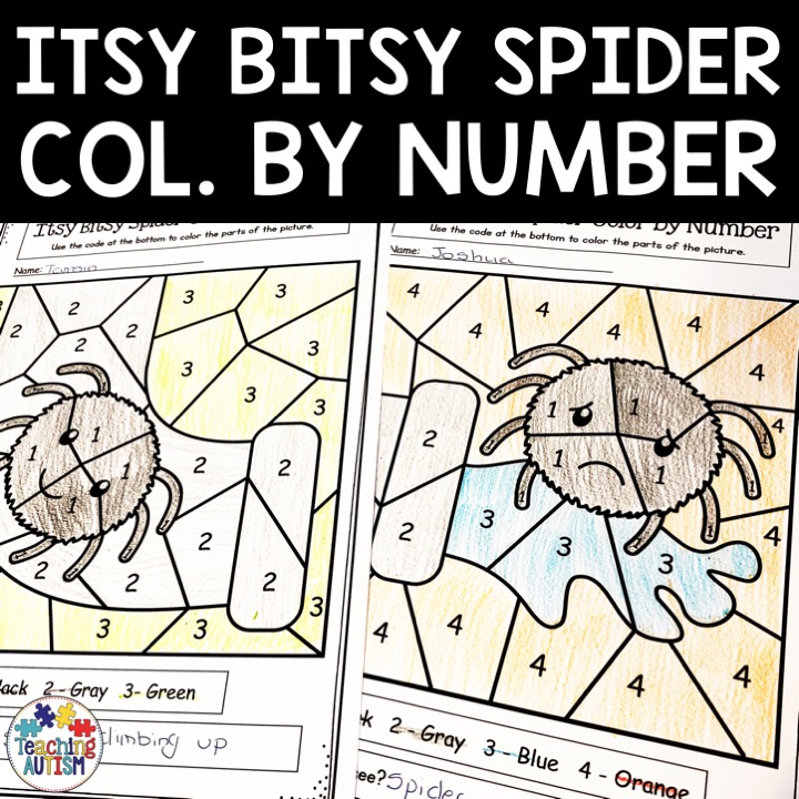 Lour by number worksheets itsy bitsy spider
