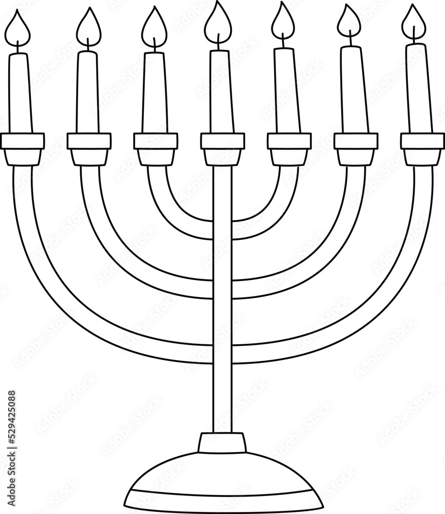 Hanukkah menorah isolated coloring page for kids vector