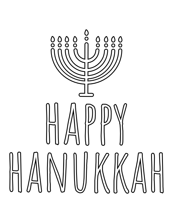 Printable happy hannukah with menorah coloring page