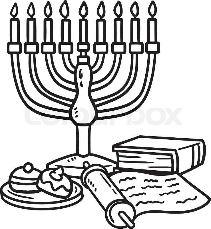 Hanukkah menorah isolated coloring page for kids stock vector