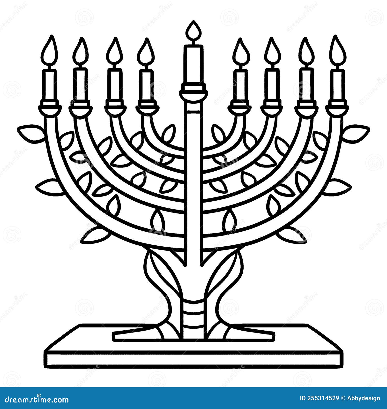 Hanukkah menorah isolated coloring page for kids stock vector