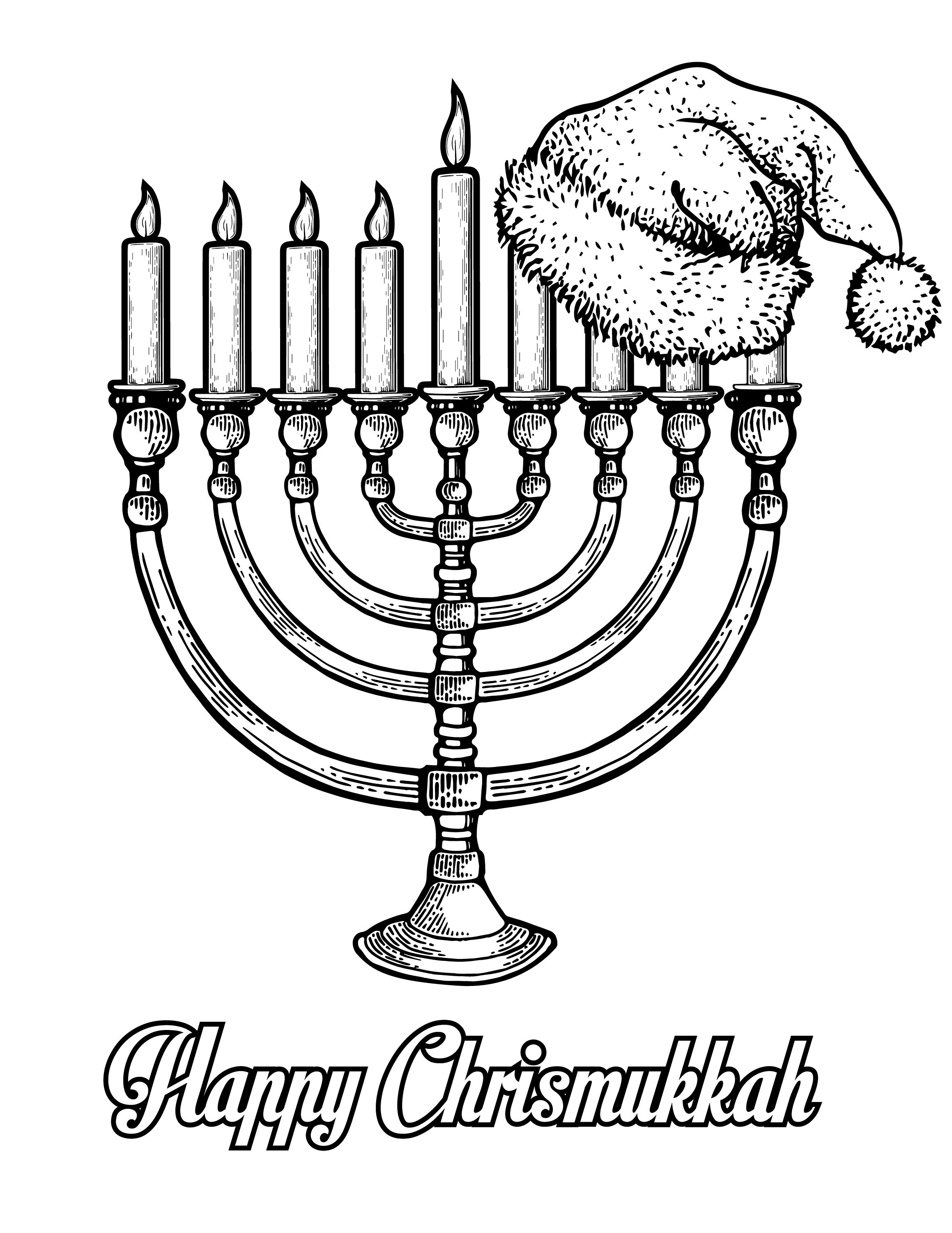 Printable happy chrismukkah christmas hanukkah digital download hanukkah menorah christmas coloring page instant download