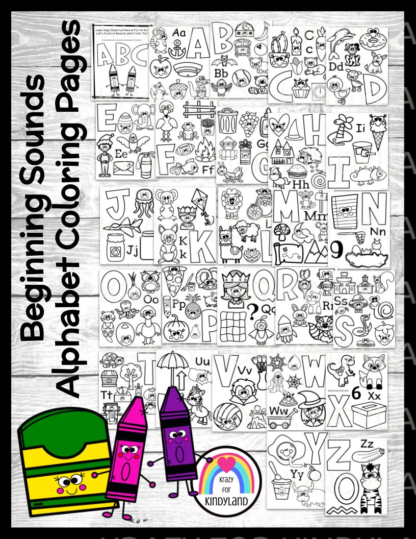 Beginning sounds alphabet coloring pages for the kindergarten whole year