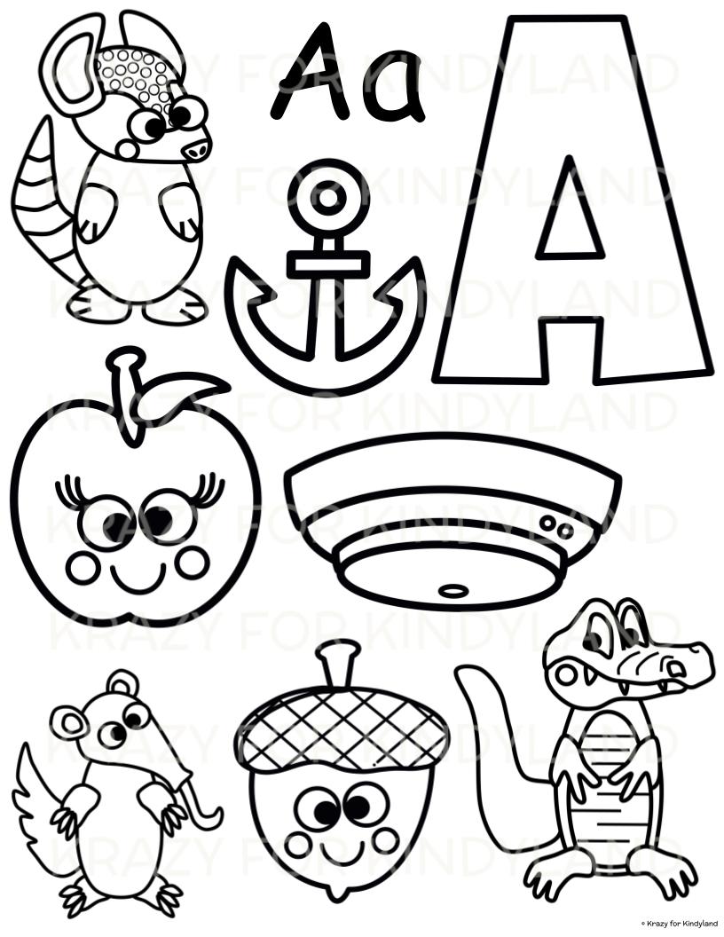 Beginning sounds alphabet coloring pages for the kindergarten whole year