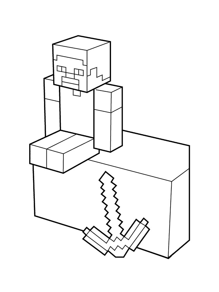 Minecraft man sitting on a wall coloring page