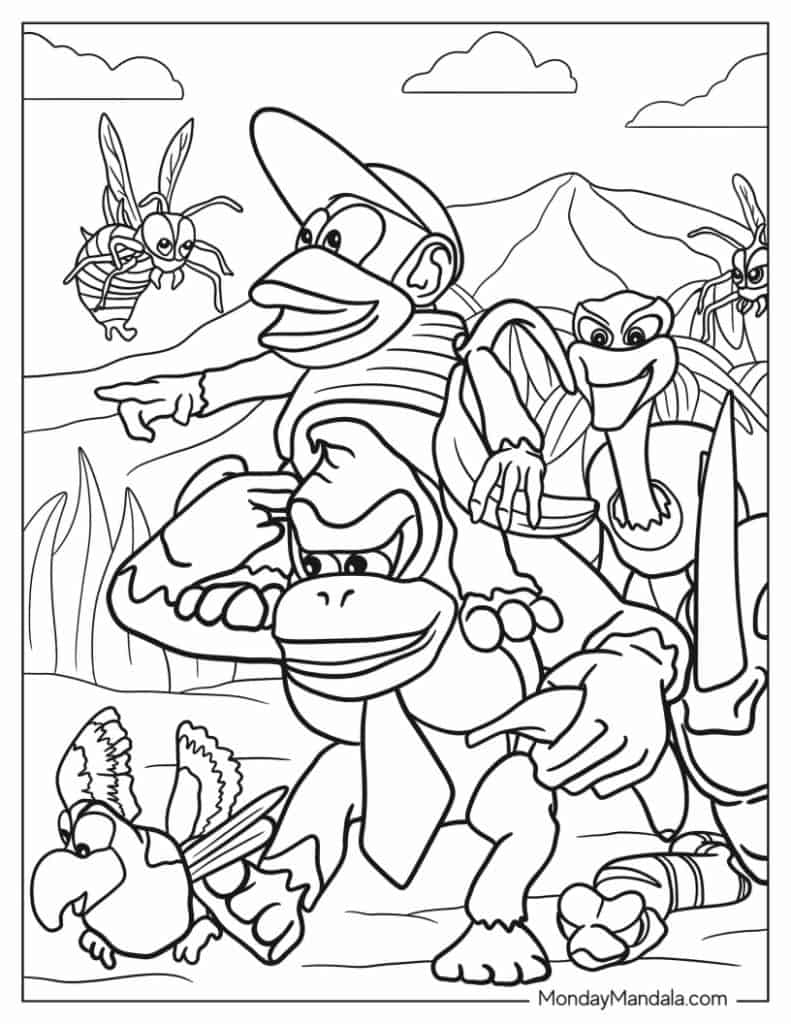 Donkey kong coloring pages free pdf printables