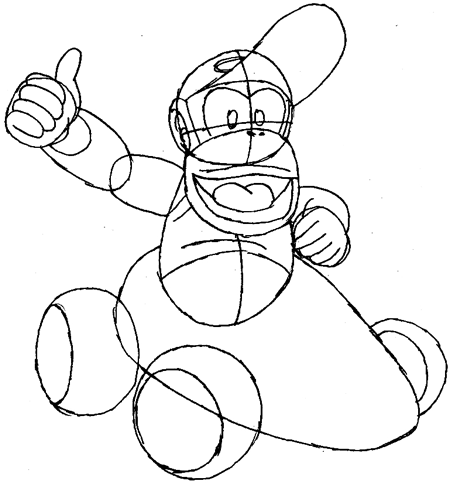 How to draw diddy kong driving his car from wii mario kart