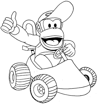 How to draw diddy kong driving his car from wii mario kart