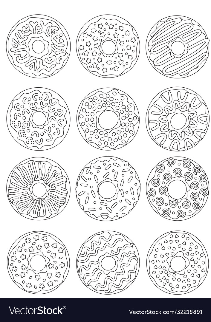 Doodle coloring book page donuts sweets contour vector image