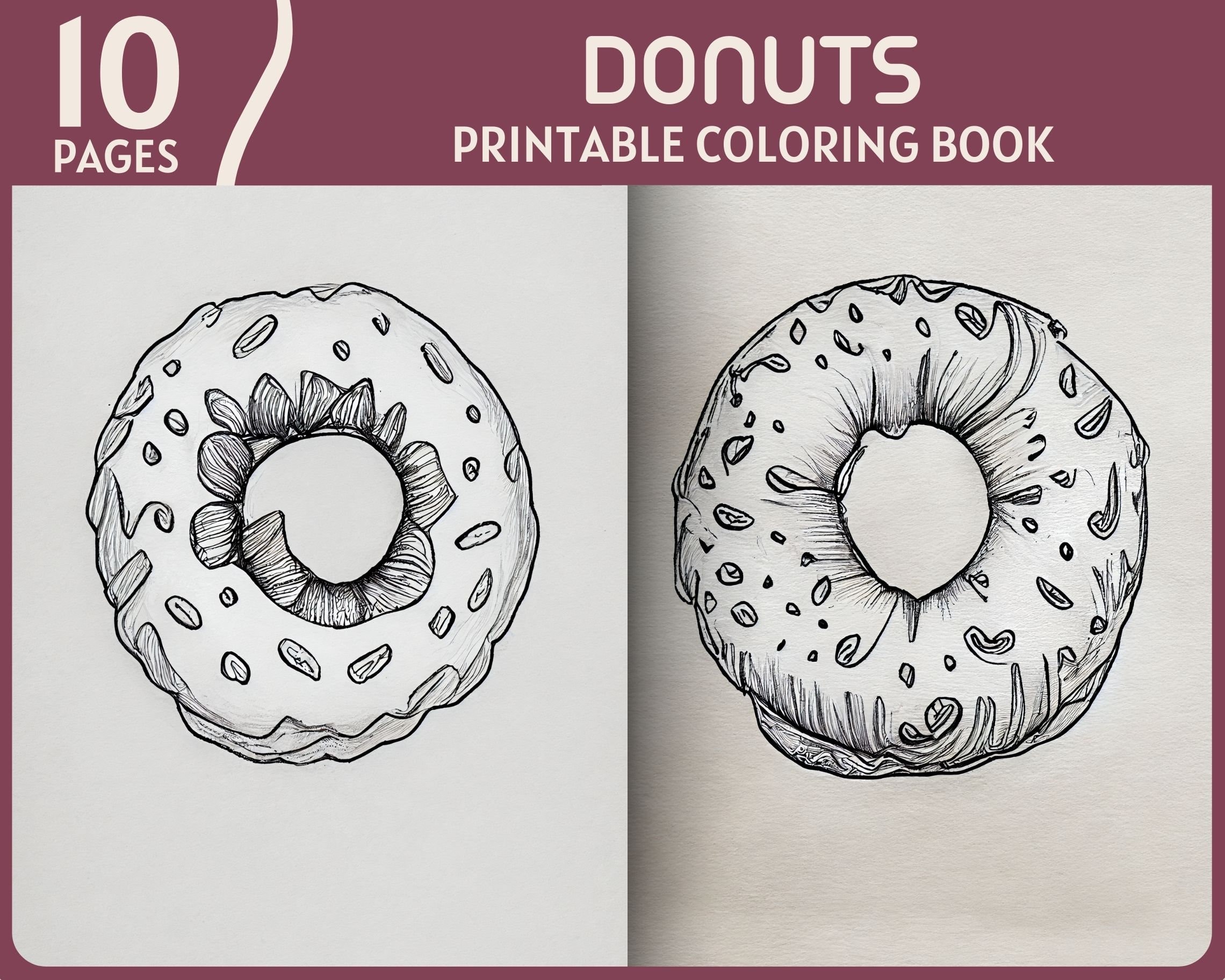 Donuts coloring pages sweet donut illustrations printable coloring book desserts coloring page