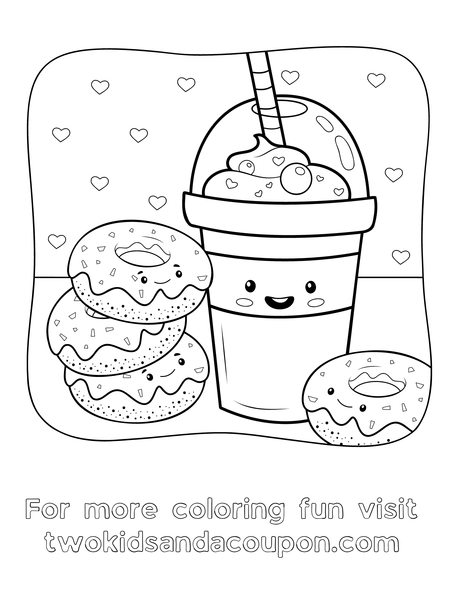 Cute donut coloring pages for kids and adults