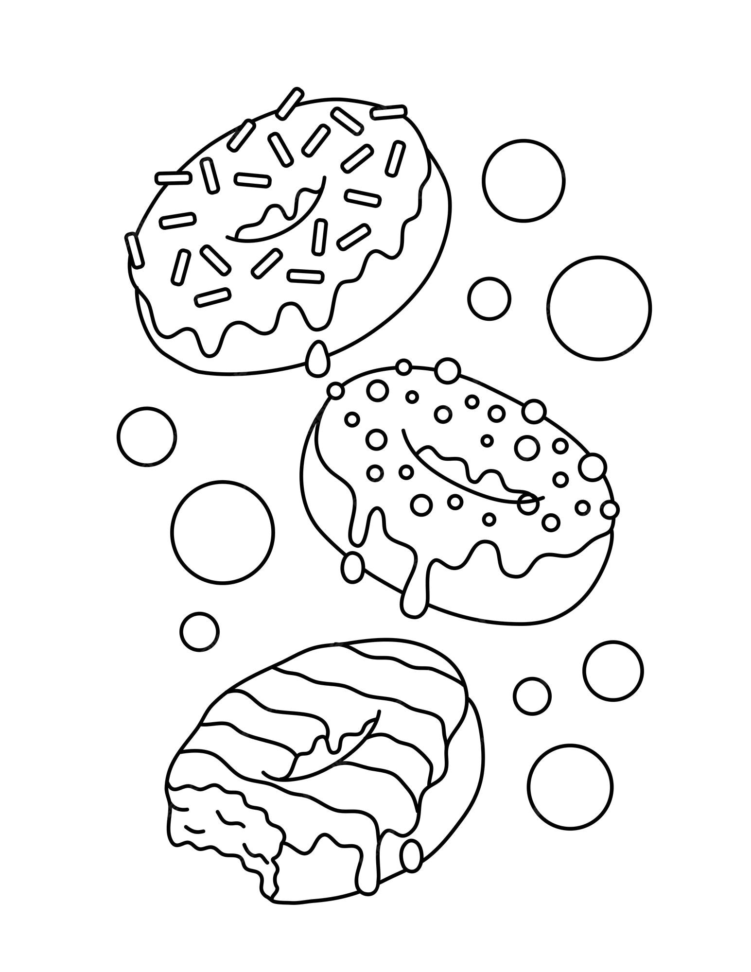 Premium vector cute floating donut coloring page