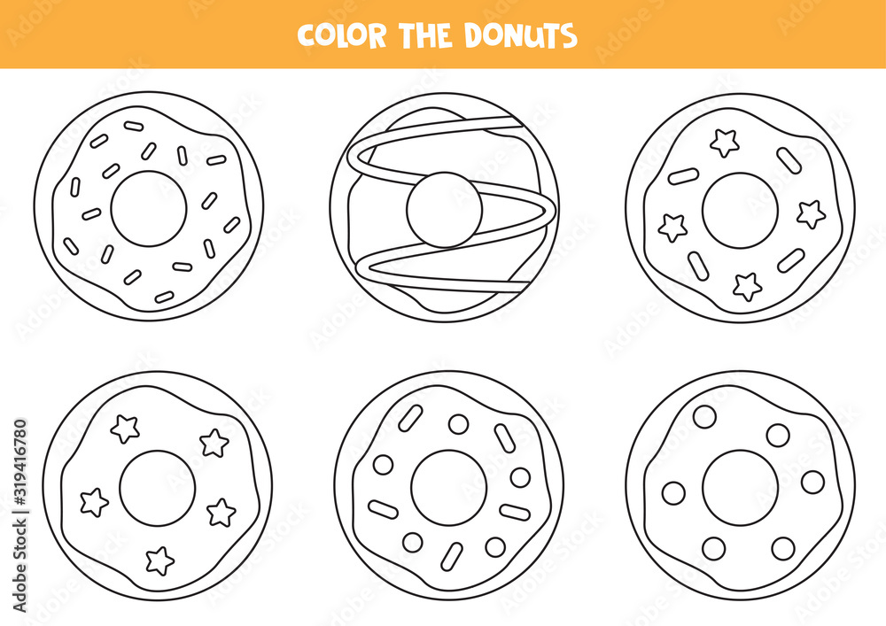 Coloring page of cartoon donuts game for kids vector