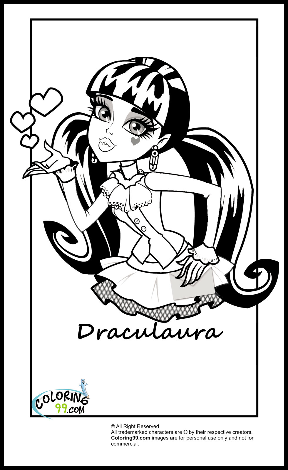 Monster high draculaura coloring pages team colors