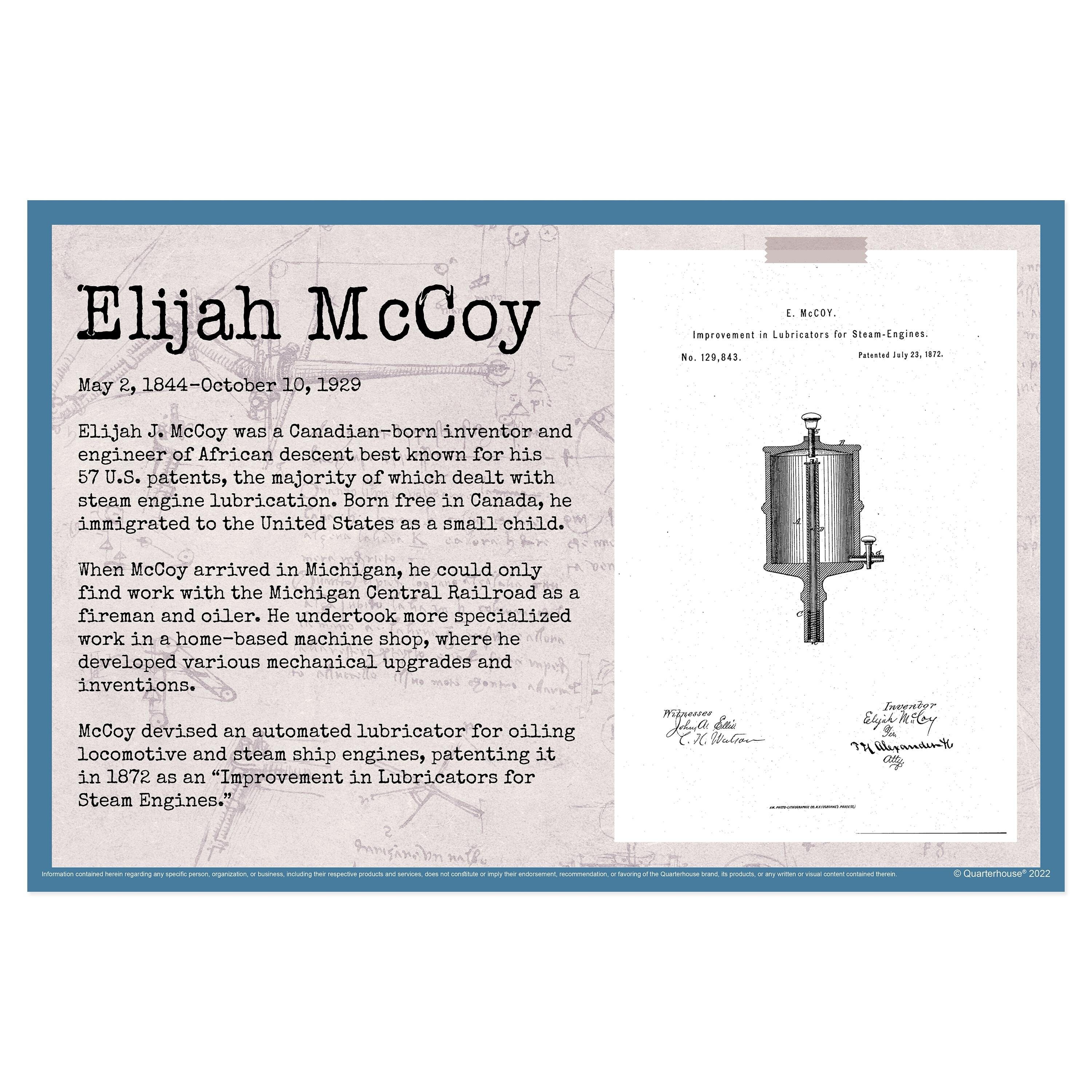 Quarterhouse black inventors elijah mccoy biographical poster stem and history classroom materials for teachers