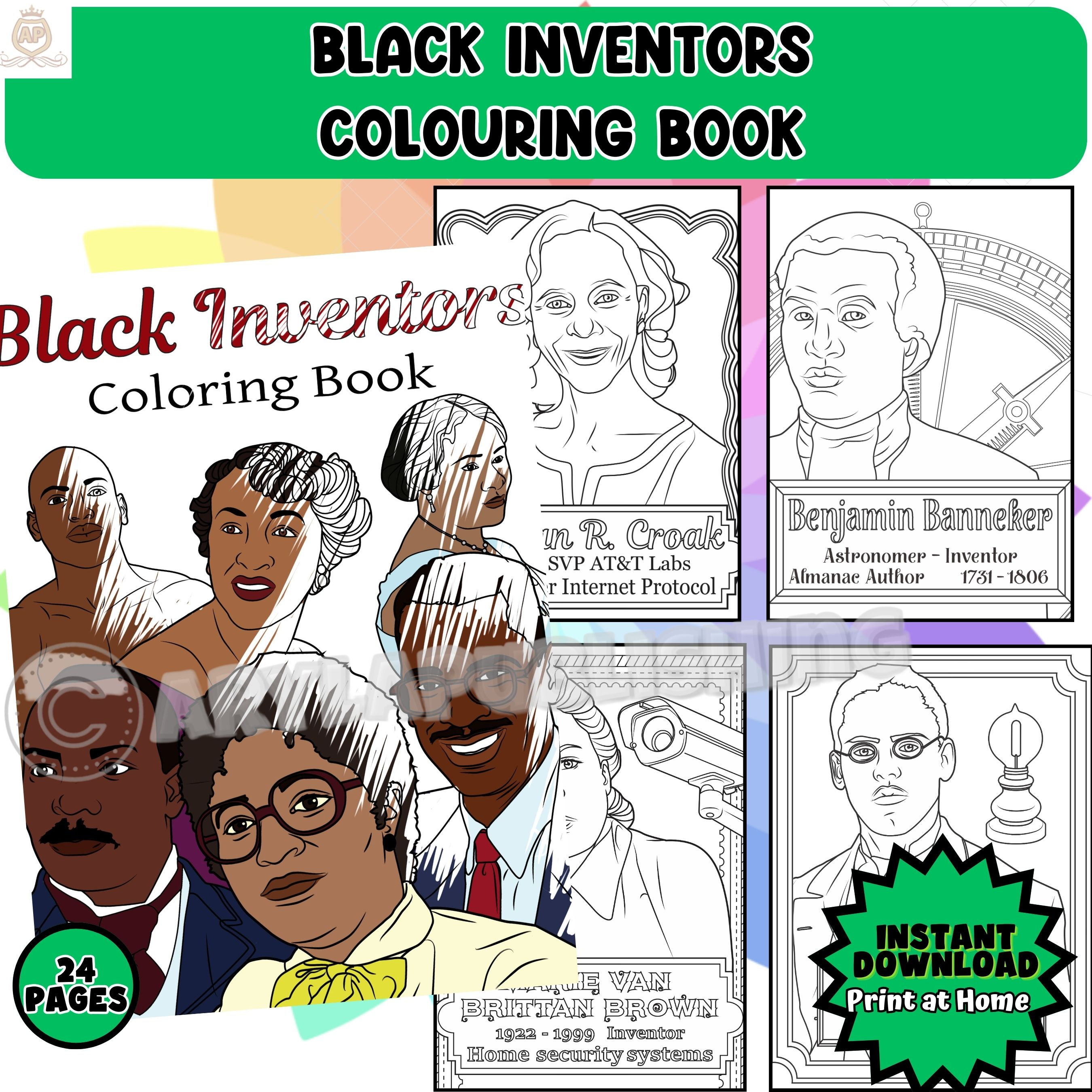 Black inventors coloring book printable colouring pages adult color sheet instant download black history month