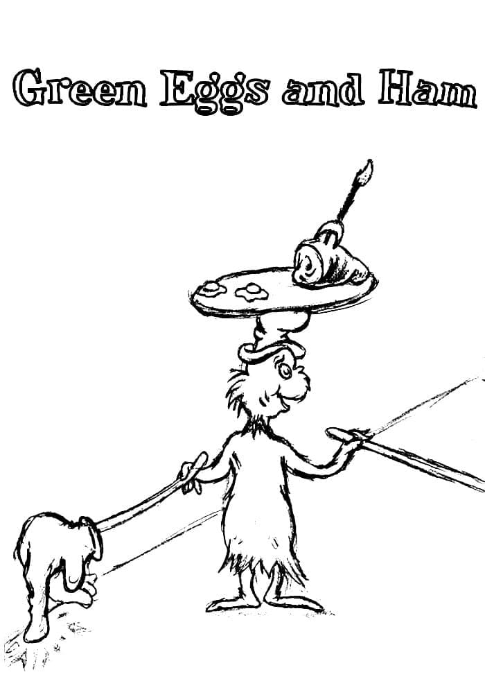 Cartoon green eggs and ham coloring page