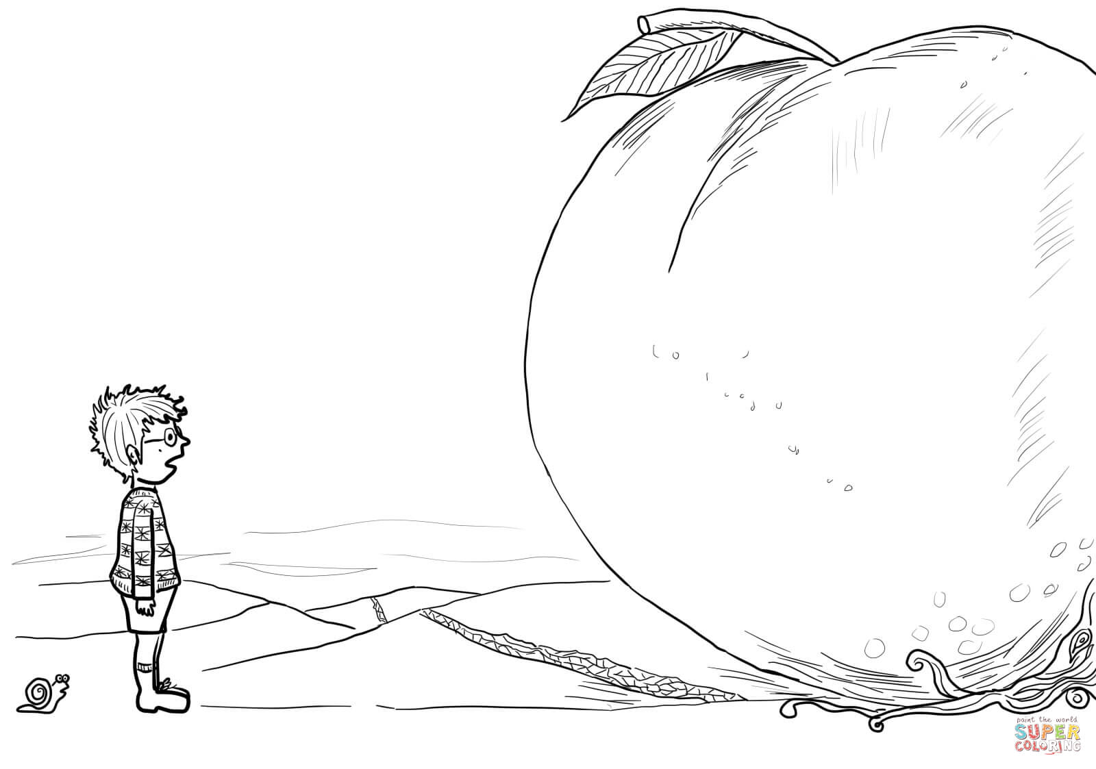James snail and giant peach coloring page free printable coloring pages