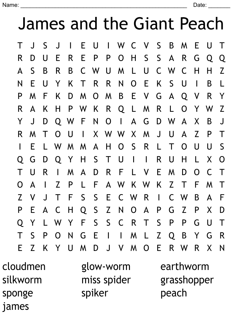 James and the giant peach word search