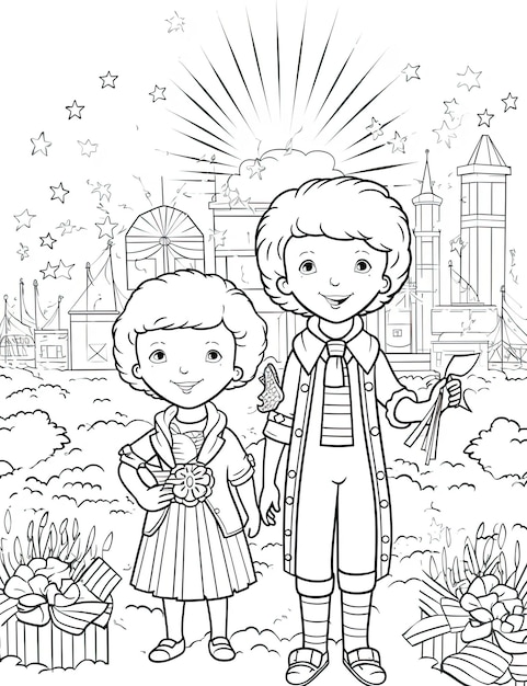 Premium ai image happy independence day of america kids coloring page simple black and white no shading white background