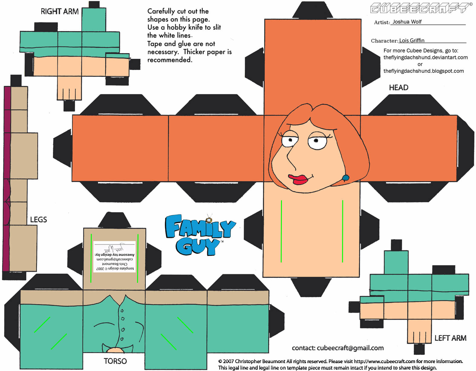 Lois griffin paper toy free printable papercraft templates