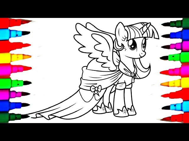 Y little pony princess twilight sparkle coloring pages l how to color and learn colors for kids