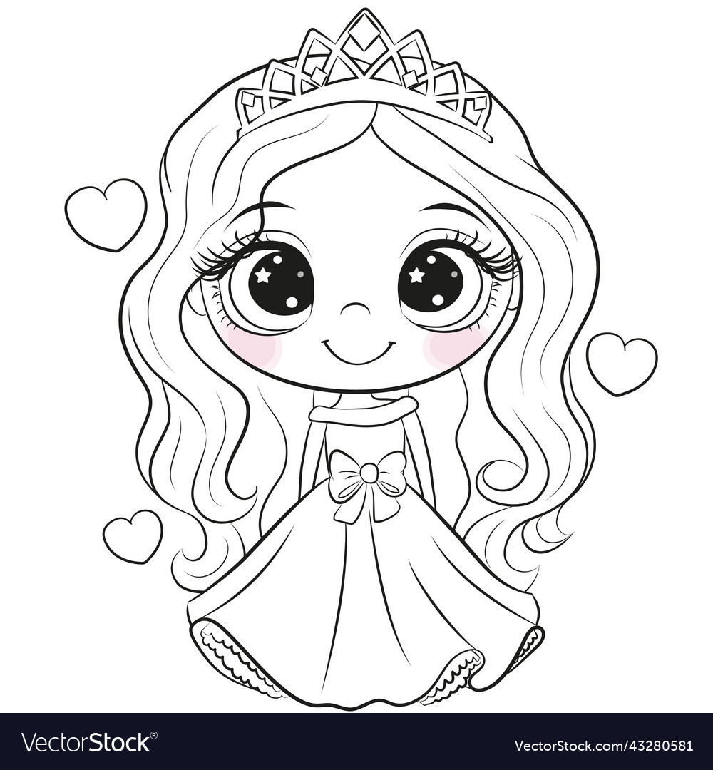 Princess outlined for coloring book isolated vector image