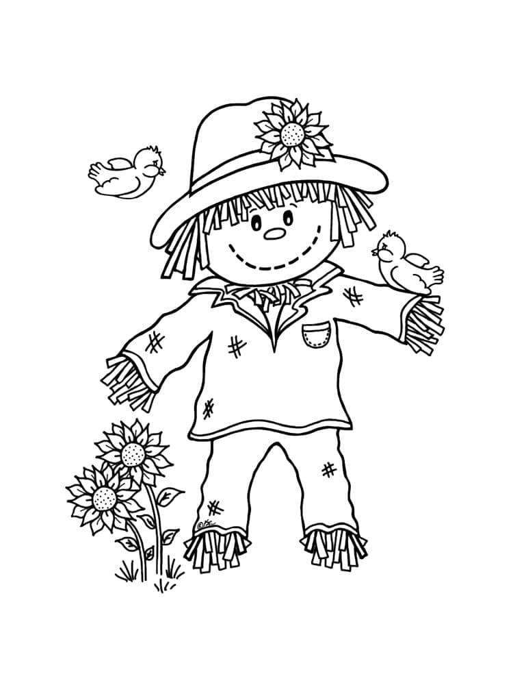 Cute scarecrow coloring page