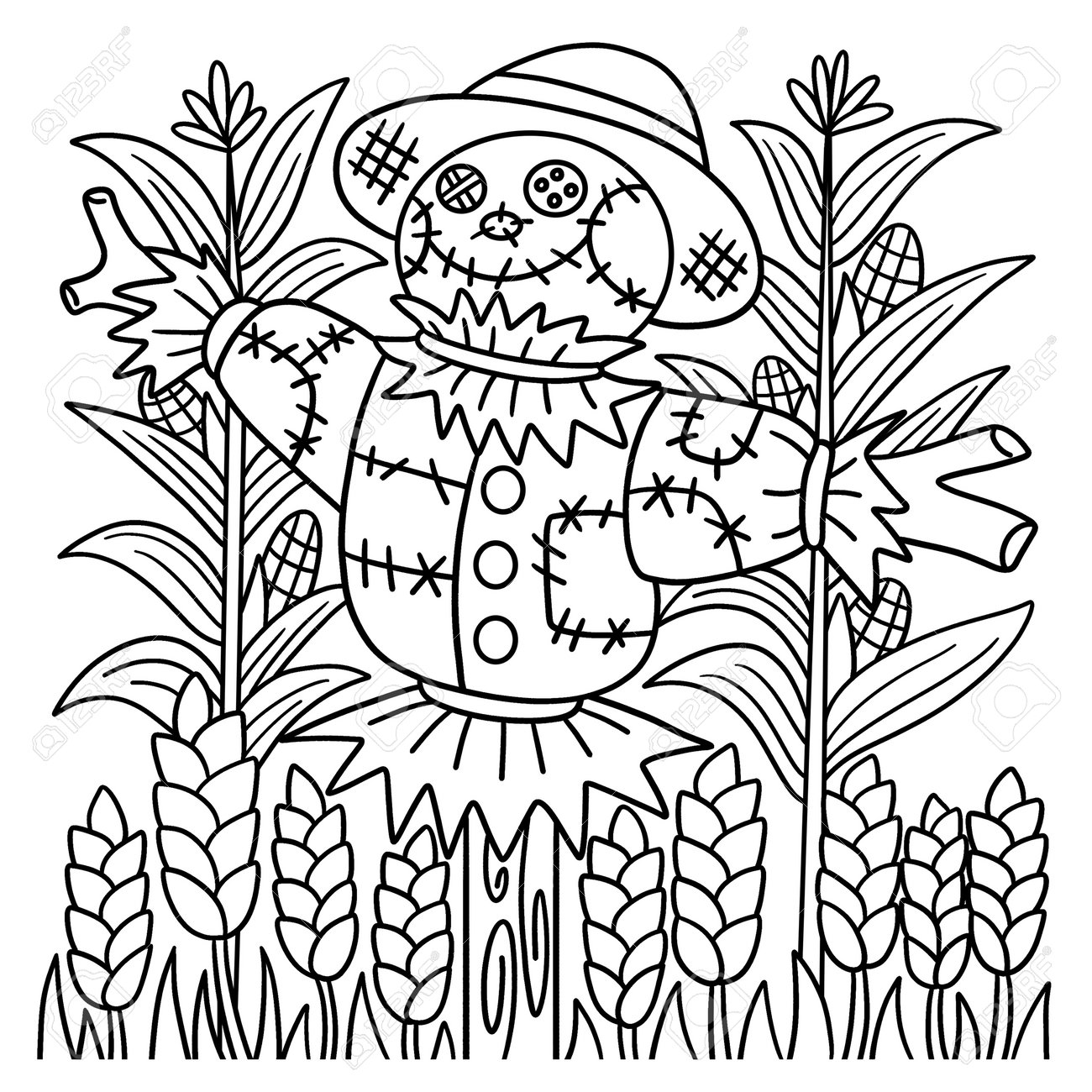 Scarecrow coloring page for kids royalty free svg cliparts vectors and stock illustration image