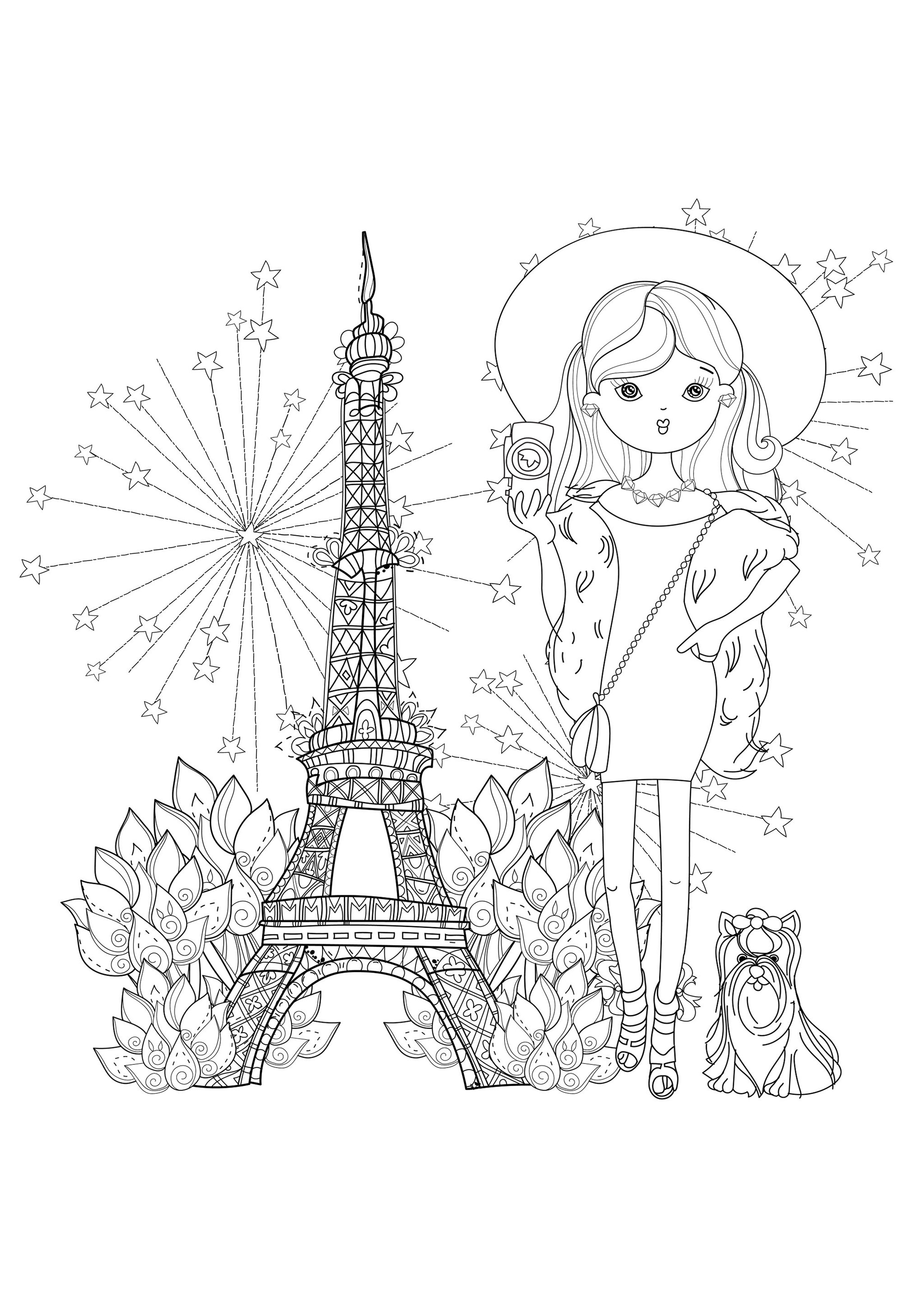 Cute woman eiffel tower