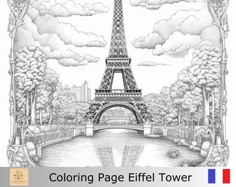 Greyscale eiffel tower france printable coloring page printable adult coloring page download greyscal illustration