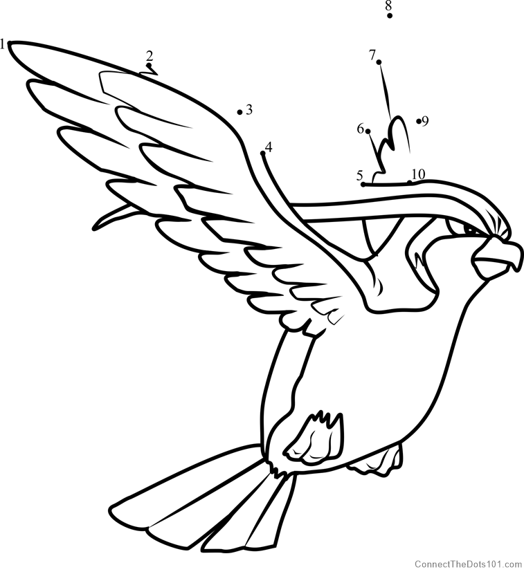 Pokemon pidgeot dot to dot printable worksheet