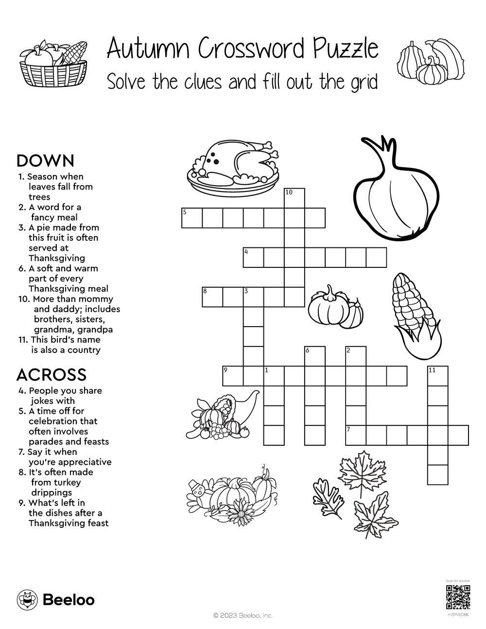 Autumn crossword puzzle â printable crafts and activities for kids