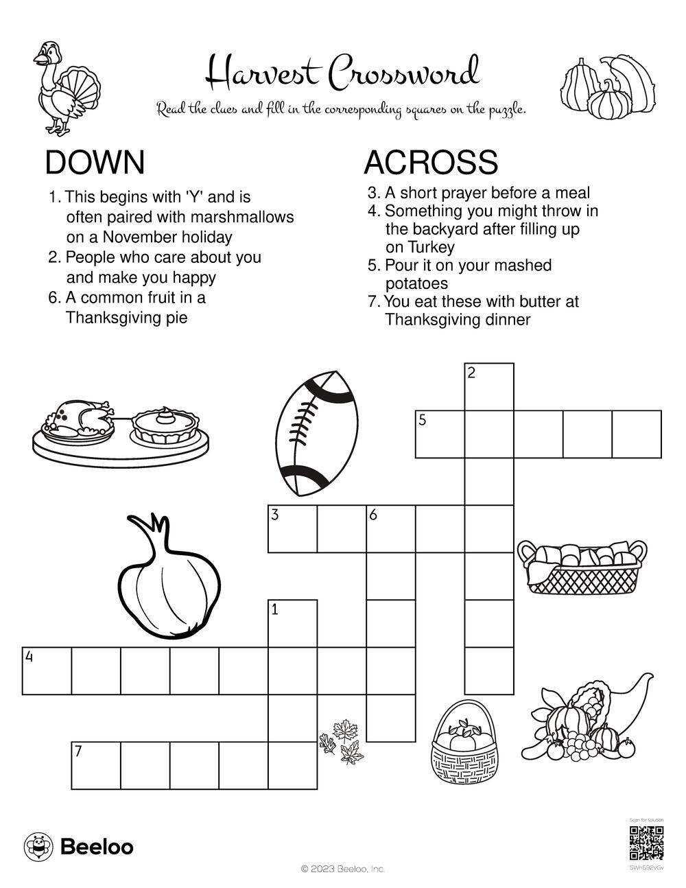 Harvest crossword â printable crafts and activities for kids