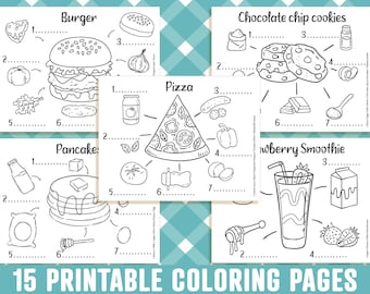 Food coloring pages printable recipe coloring pages for kids boys girls teens color write down its ingredients instant download instant download