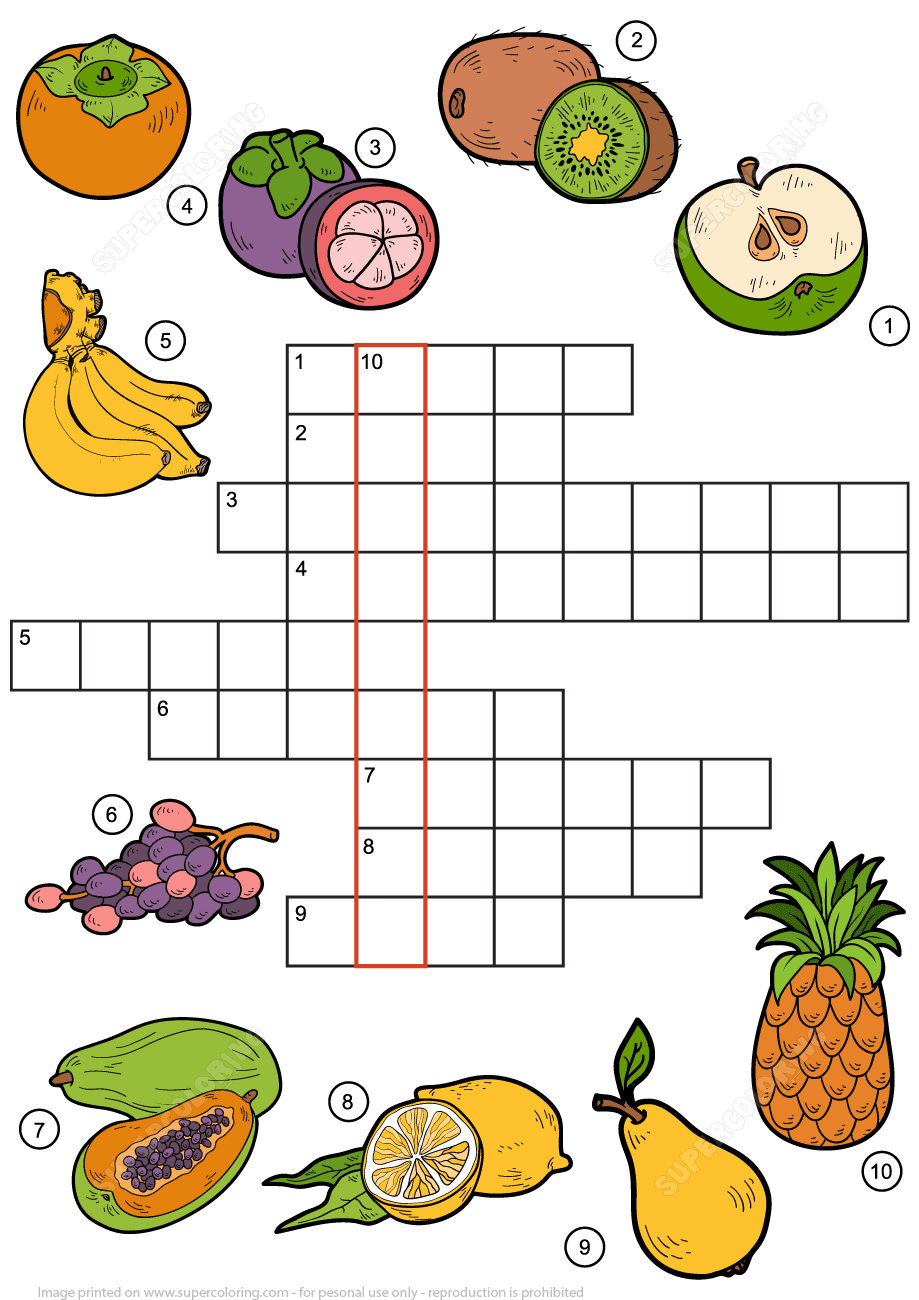 Crossword puzzle about fruits free printable puzzle games