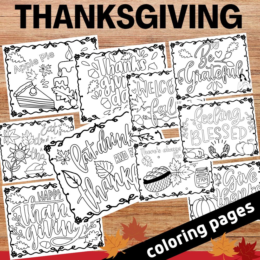Thanksgiving coloring sheets quotes saying posters made by teachers