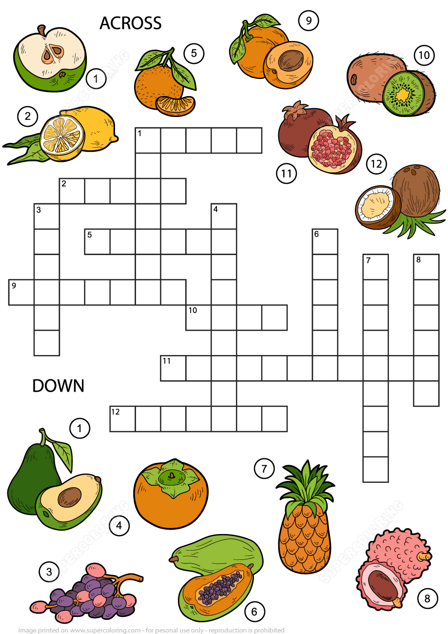 Fruits crossword puzzle for middle school free printable puzzle games