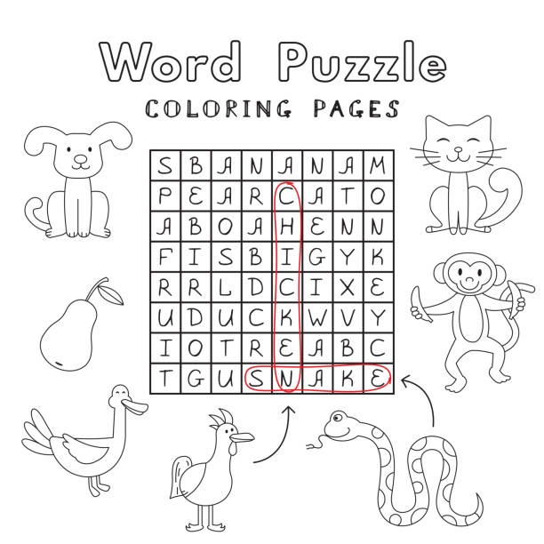 Word puzzle game template with fruits stock illustrations royalty