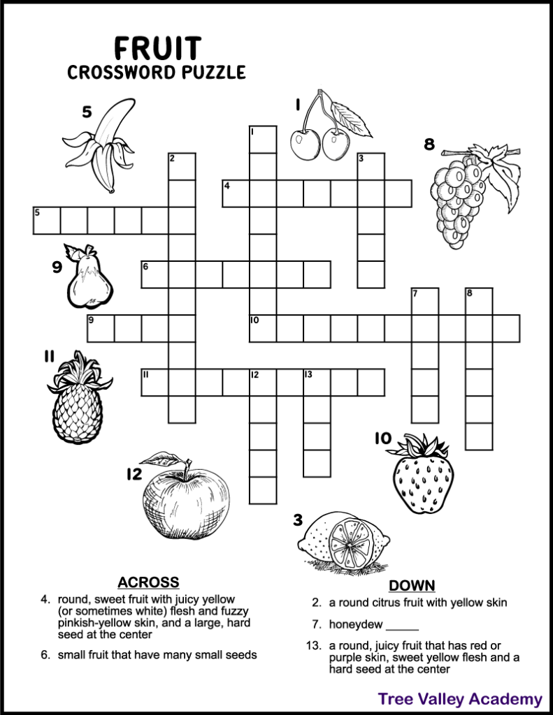 Fruit crossword puzzle for kids