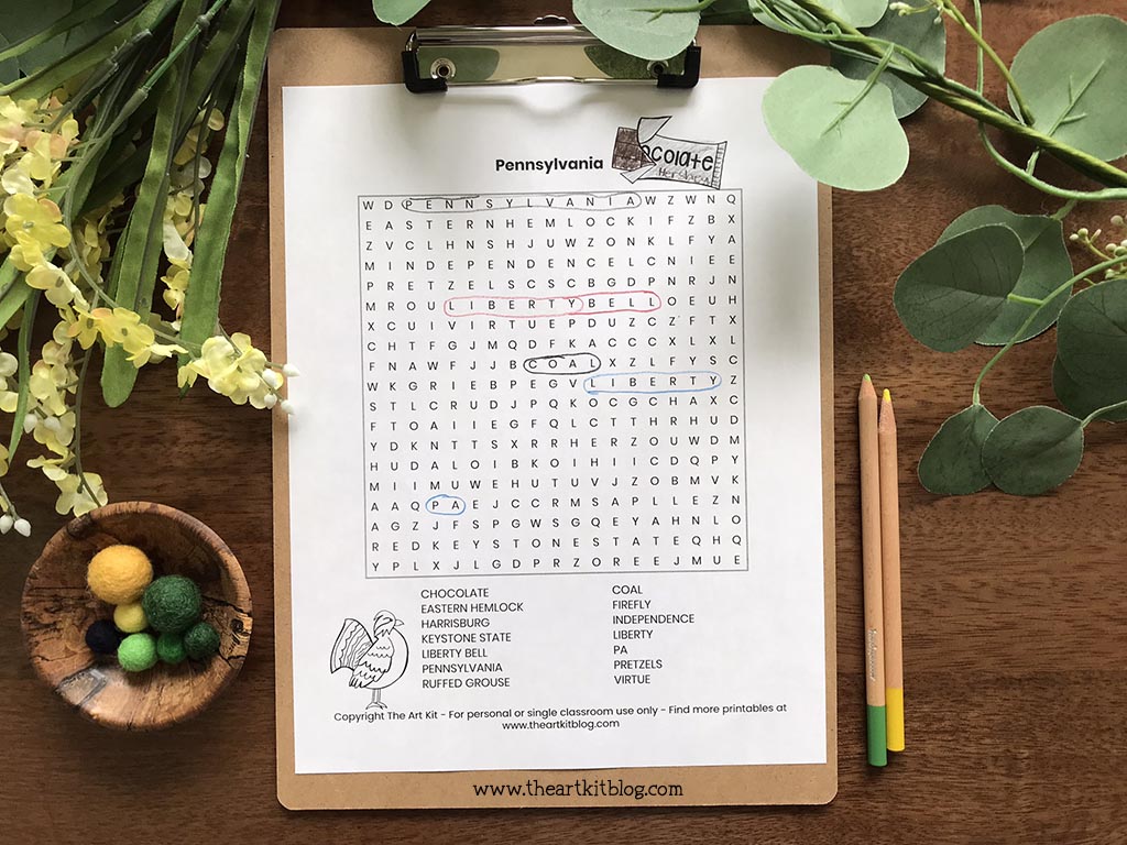 Pennsylvania word search coloring page free printable download â the art kit