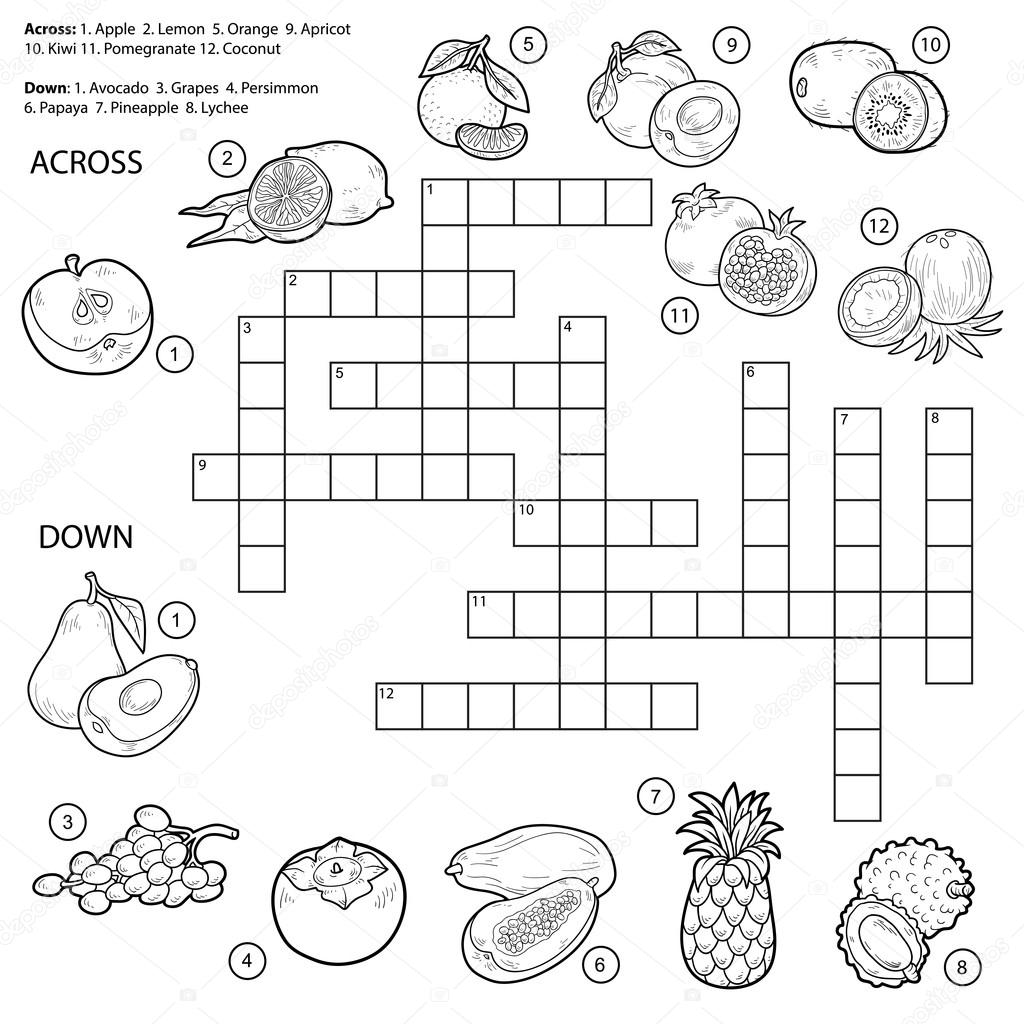 Vector colorless crossword game for children about fruits stock vector by ksenyasavva
