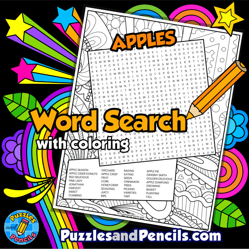 Apples word search puzzle with coloring fall wordsearch made by teachers