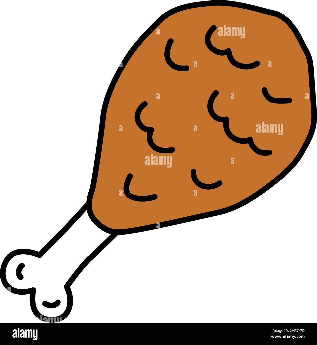 Pierna de pollo frito icono de color marrãn asado a la parrilla carne de gallina aislada ilustraciãn vectorial nutriciãn malsana grasa comida barbacoa sãmbolo de dibujos animados ta imagen vector de stock